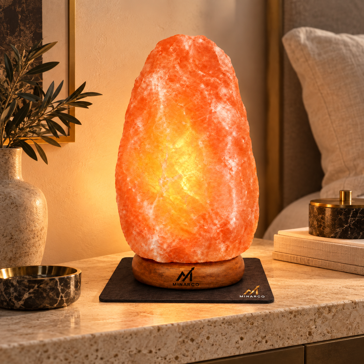 MINARCO 11-inch Himalayan salt lamp with branded protective mat