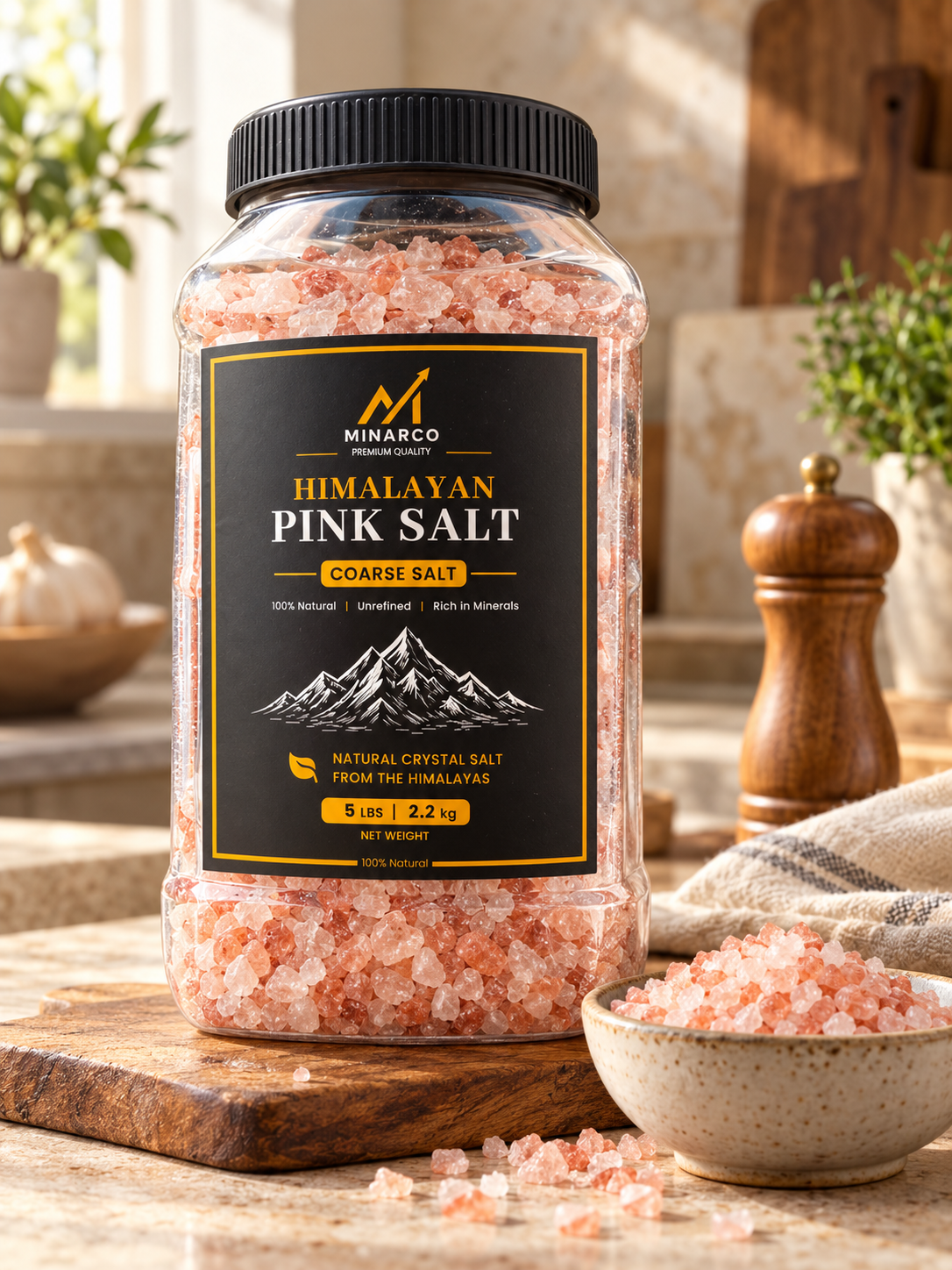 MINARCO coarse salt jar in a kitchen setting