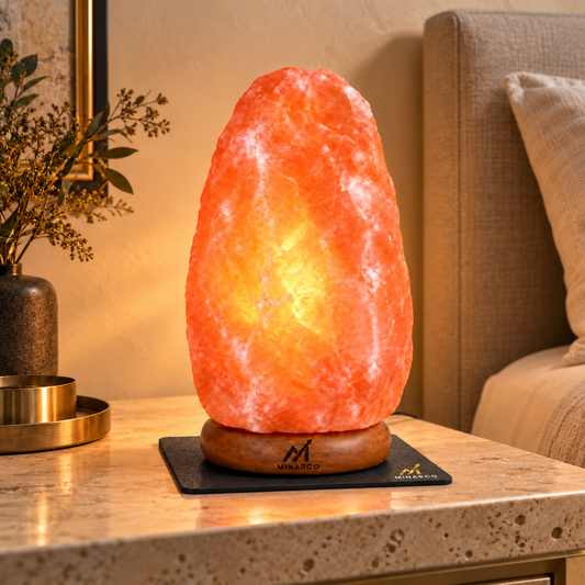 MINARCO 9-inch Himalayan salt lamp with branded protective mat
