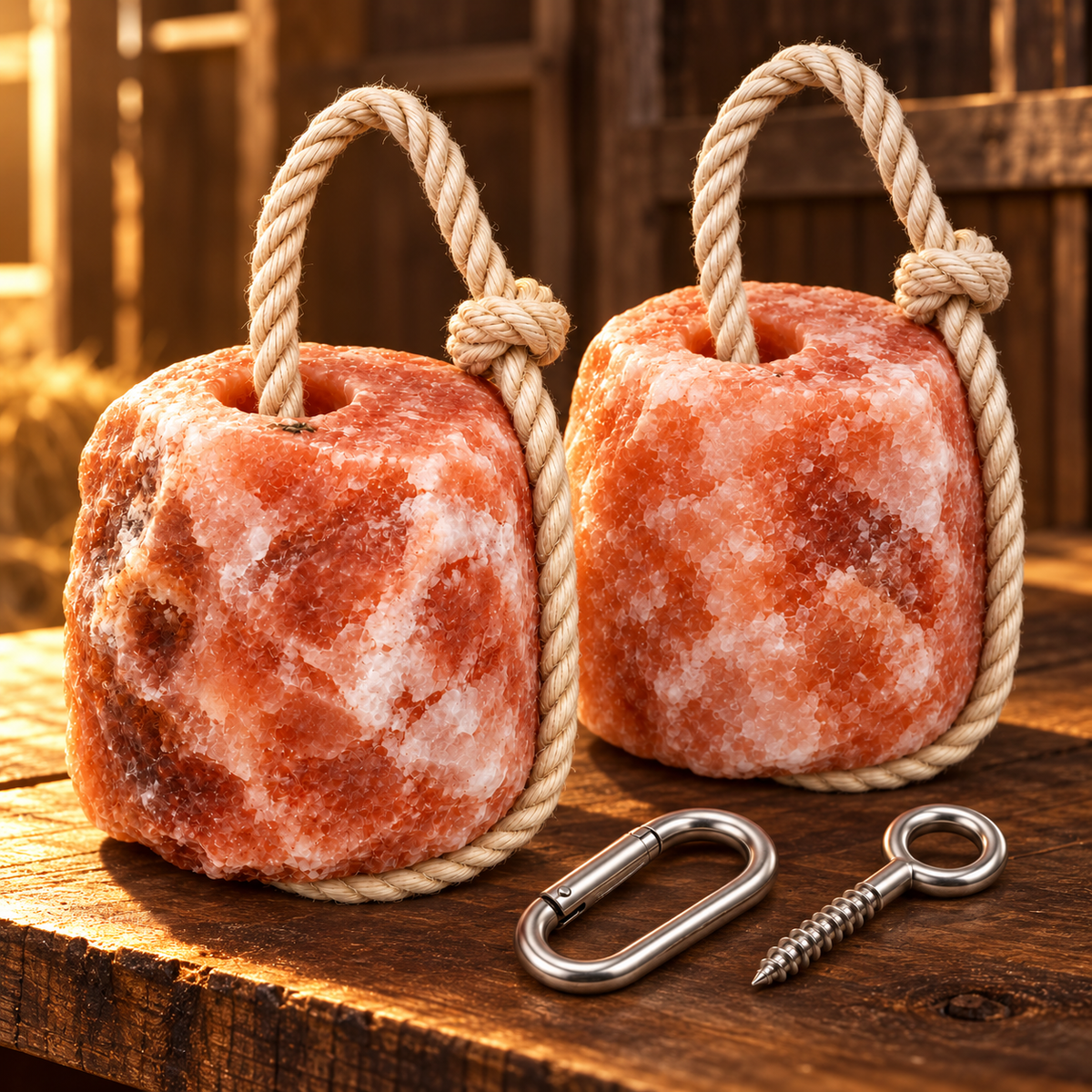 Styled MINARCO salt lick two-pack with ropes and hanging hardware